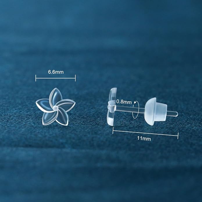 6 Pairs Invisible Plastic Post Earrings For Sensitive Ears - Clear, Sports & Work