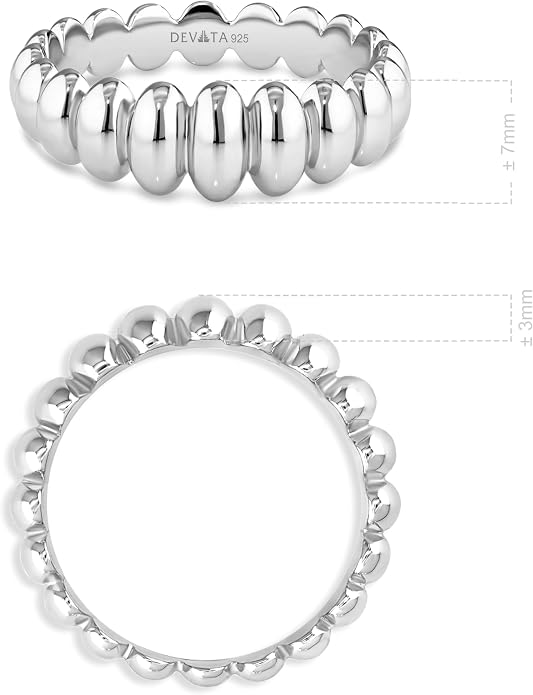 DEVATA Gold or Rhodium Plated Sterling Silver 925 – Eternity, Band Ring for Women – Heart, Knot, Clover, Infinity, Mariner, Cable, Curb, Cuban, Figaro, Daisy, Rope, Ribbed, Dome