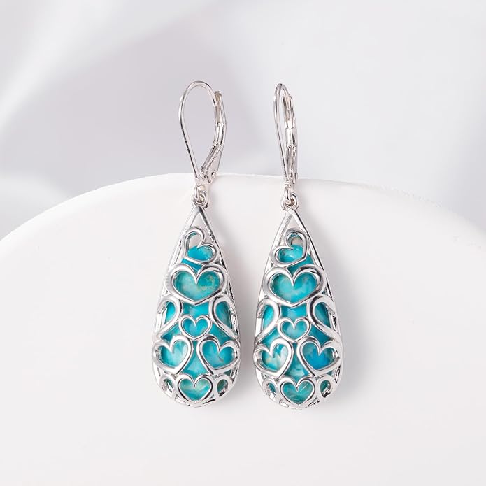 Turquoise Earrings for Women Western Jewelry for Women 925 Sterling Silver Earrings Turquoise Drop Earrings Boho Vintage Earrings