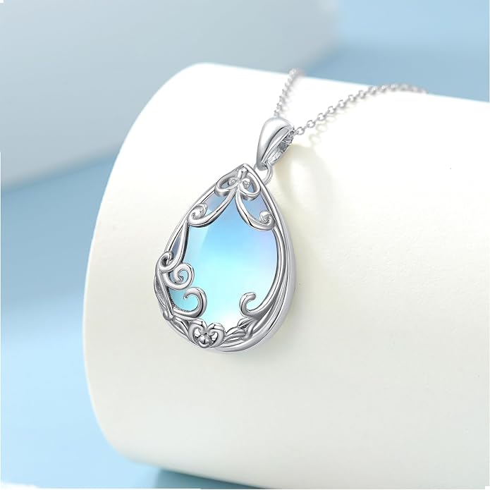 HPQQ Teardrop Necklace 925 Sterling Silver Filigree Gemstone Pendant Necklace Fine Jewelry Birthday Mother's Day Gifts for Women Her Mom