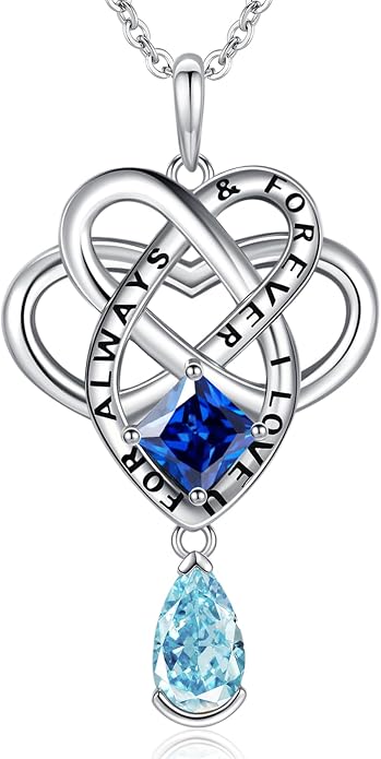 Birthstone Necklace for women Celtic Jewelry Trinity Necklace Pendant 925 Sterling Silver Necklace Birthday Valentines Gift for Her Cable Length 18"