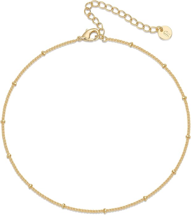 PAVOI 14K Gold Plated Chain Anklets for Women - Minimalist Link Chain Ankle Bracelet - Dainty Gold Anklets for Women - Trendy Summer Beach Jewelry Gifts - Snake, Figaro, Mariner, Paperclip, Beaded