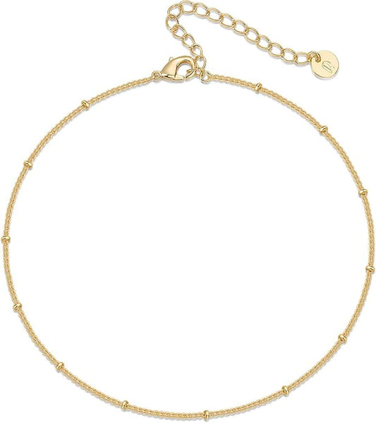 PAVOI 14K Gold Plated Chain Anklets for Women - Minimalist Link Chain Ankle Bracelet - Dainty Gold Anklets for Women - Trendy Summer Beach Jewelry Gifts - Snake, Figaro, Mariner, Paperclip, Beaded