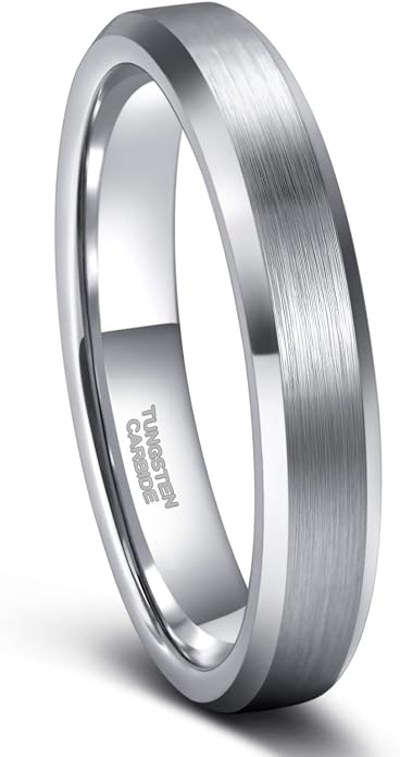 Frank S.Burton 3mm 4mm 6mm 8mm Black/Silver/Rose Gold Tungsten Rings for Women Men Wedding Band Engagement Ring Comfort Fit Beveled Edges Size 4-15