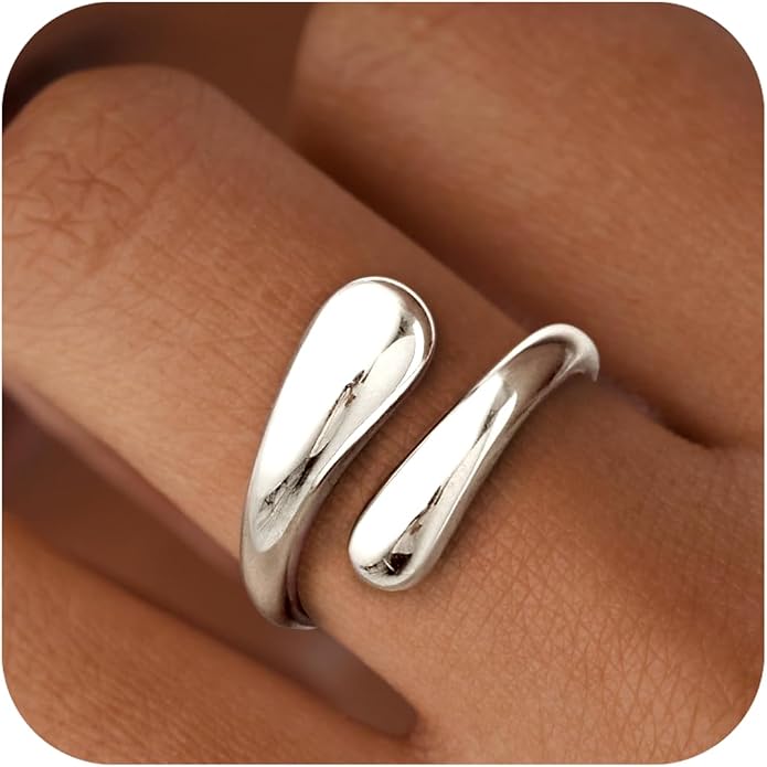 Non Tarnish Gold Chunky Rings for Women, 14K Gold Plated Statement Dome Rings Stacking Silver, Adjustable Mens Eternity Wedding Band Mixed Metal Jewelry Size 3-13
