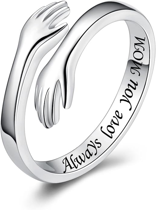 S925 Sterling Silver Hug Rings for Women Teen Girls Adjustable Ring for Granddaughter Daughter Hope Promise Friendship Hand Ring Jewelry for Birthday Graduation Christmas Mothers Day Valentines Gifts