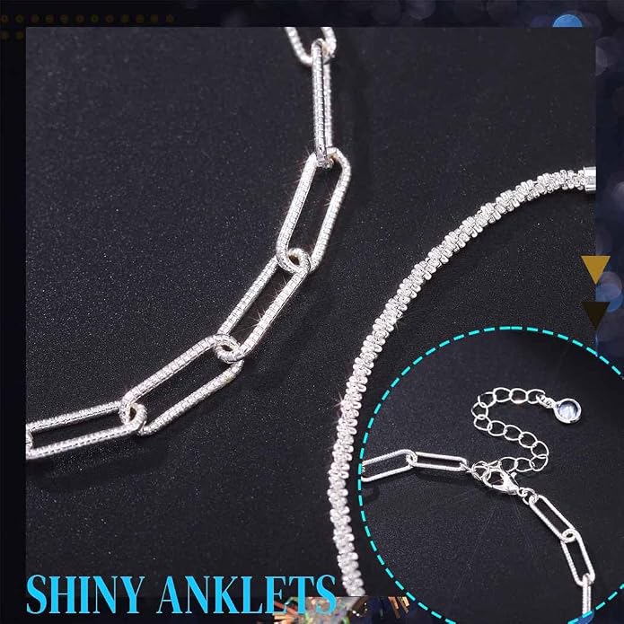Yalice 925 Sterling Silver Ankle Bracelets for Women Dainty 14K Gold Plated Anklets Set Shiny Waterproof Ankle Chain Cross Beach Foot Jewelry Gifts
