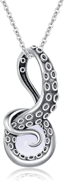 Octopus Tentacles Necklace with Gemston 925 Sterling Silver Octopus Pendant for Women Ocean Jewelry Gift for Women