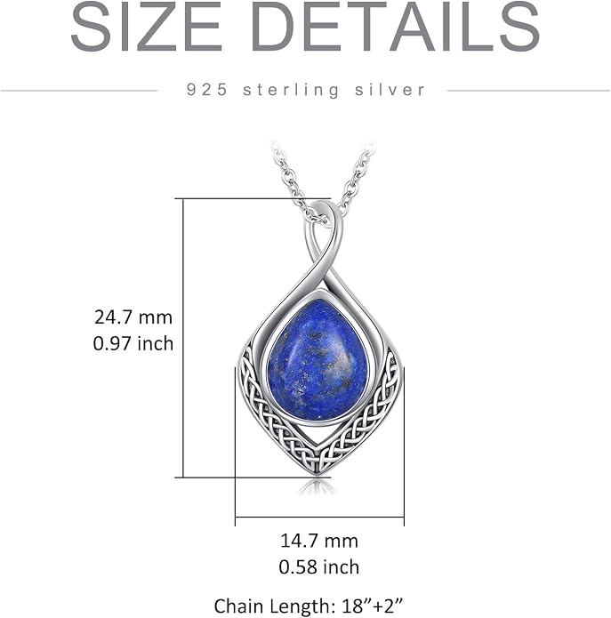 PELOVNY Celtic Knot Necklaces for Women 925 Sterling Silver Gemstone/Birthstone Teardrop Infinity Necklace Irish Celtic Pendant Jewelry Gifts for Mom Daughter Wife