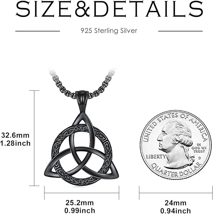 Celtic Necklace for men Sterling Silver Celtic Knot Triquetra Triangle Trinity Necklace Gift for Men