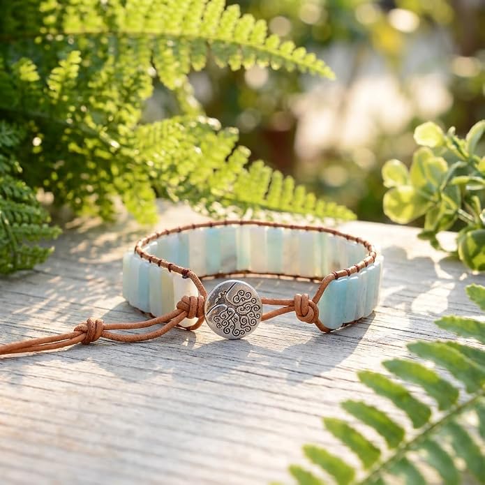 YGLINE Boho Handmade Wrap Leather Tube Crystal Stone Bracelet for Women
