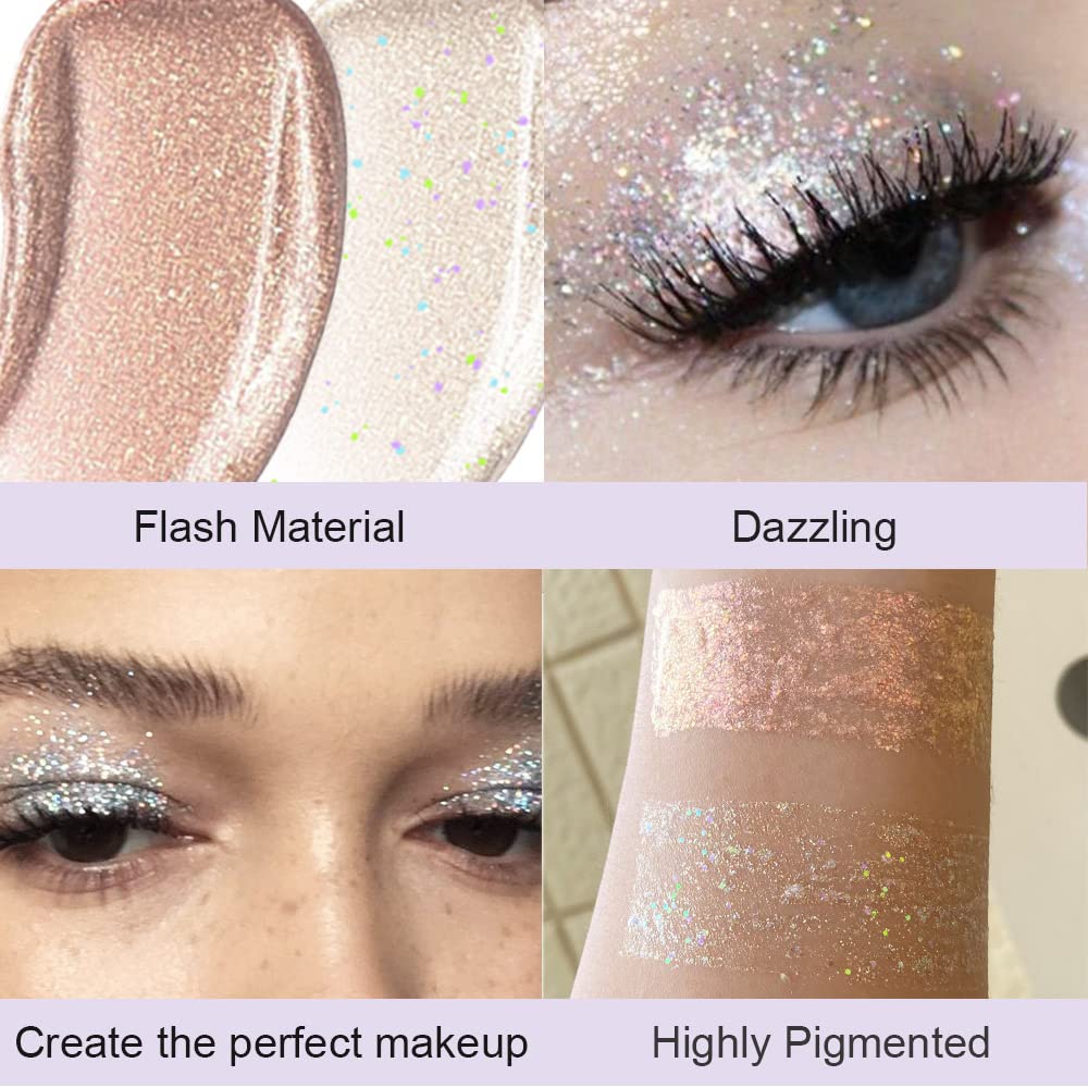Liquid Sparkling Glitter Eye Shadow Sticks – Crystal Silver Golden Eyeshadow, Eyeliner, Eyelid Shimmer Highlight Makeup, sombra de para ojos,Waterproof Quick-Drying