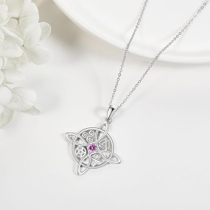 YAFEINI Sterling Silver Witches Knot Pendant Necklace - Celtic Cross Witch Jewelry Amulet Gifts for Women