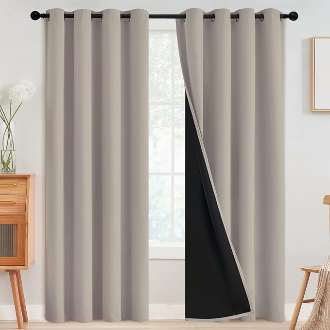 SimpleHome Natural 100% Blackout Curtains Room Darkening Living Room 96L | Curtains for Bedroom,Thermal Insulated Grommet Window Drapes,Curtains for Living Room with Black Back,52 x 96 Inch,2 Panels