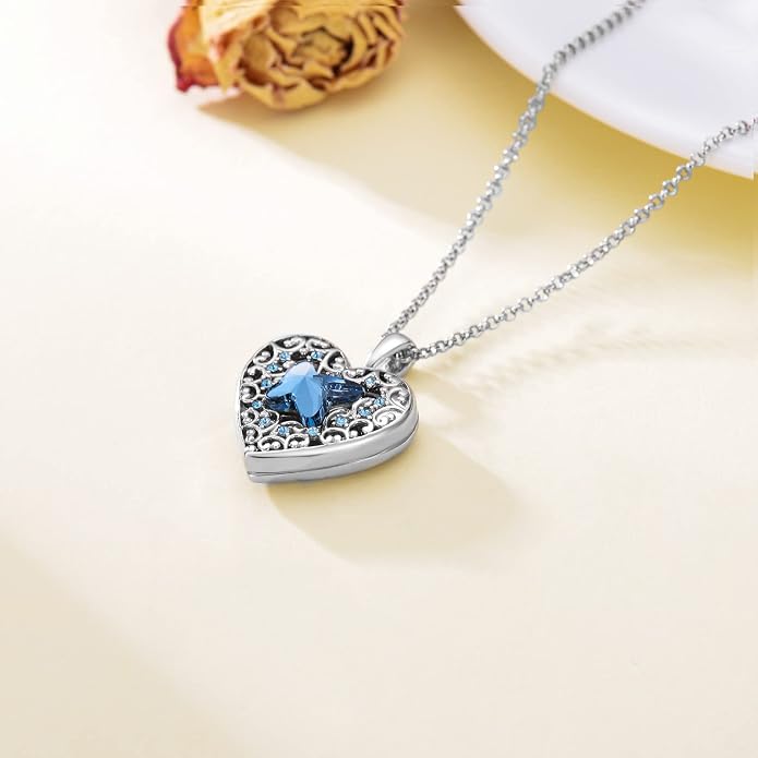 Dorunmo Personalized Locket Necklace 925 Sterling Silver that Holds Pictures Butterfly Birthstone Photo Heart Locket Custom Jewelry Congratulations New Beginnings New Job Gifts for Women