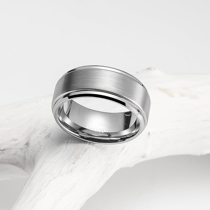 King Will Classic Tungsten Wedding Band for Men, 6/7/8/9/10mm Widths, Polished Finish Step Edge Matte Rings Comfort Fit