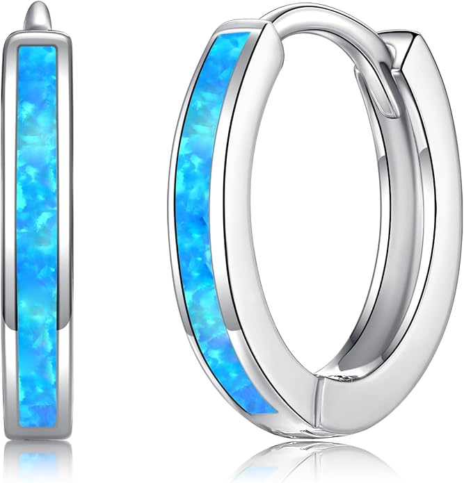 CiNily Sterling Silver Hoop Earrings, Tiny Opal Hoop Earrings for Women Small Huggie Earrings Lightweight Dainty Mini Hoops Hypoallergenic Jewelry Cartilage Piercing Hoop Earrings 12mm