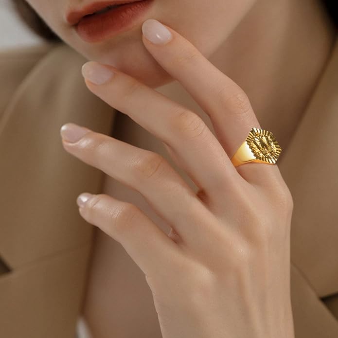 KeyStyle Bold Initial Letter Rings Adjustable, GoldChic Jewelry Women Gold Statement Ring Personalized Engraved Women’s Open Signet Ring for Party (Gold, White Gold, Black)