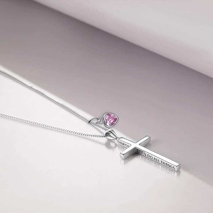 POPLYKE Cross Necklace 925 Sterling Silver Philippians 4:13 I Can Do All The Things Inspirational Necklace Gifts for Women Men 20+2''