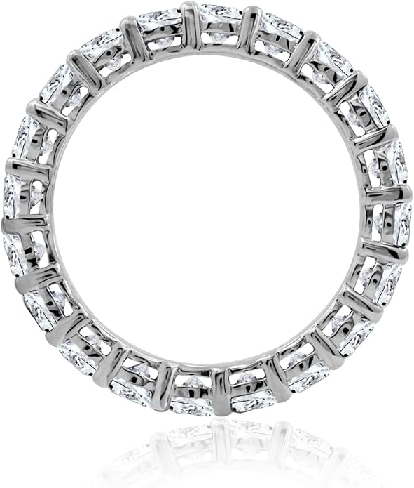 Amazon Essentials Platinum or Gold Plated Sterling Silver All-Around Band Ring set with Round Infinite Elements Cubic Zirconia
