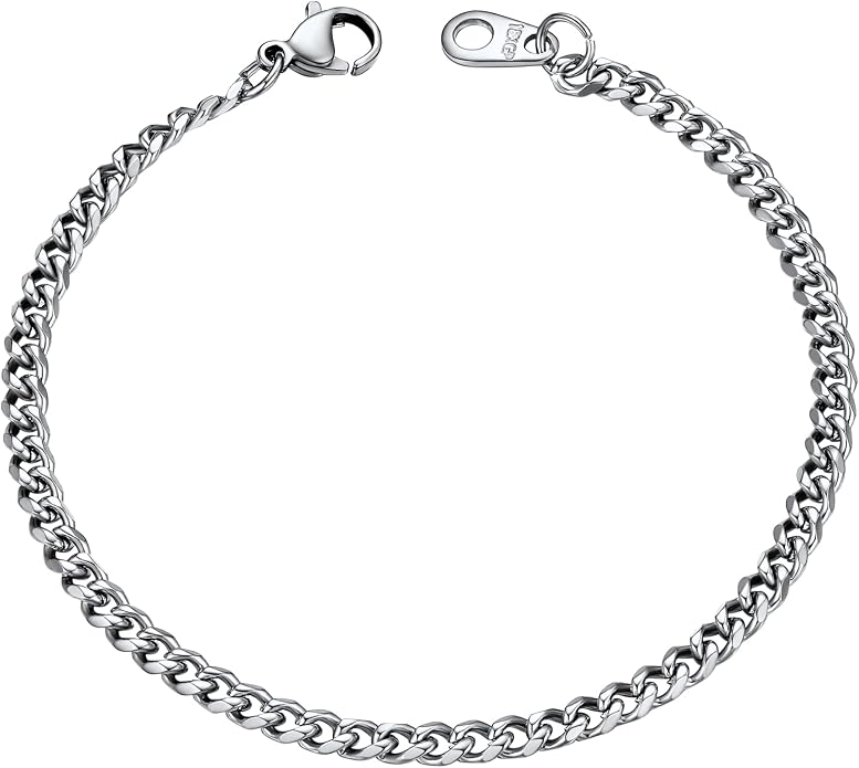 U7 Link Bracelets for Men, Cuban Link/Rope/Watch Band Solid Bracelet, Silver Black Gold Color Wrist Bracelet 3/6/9/12/15mm Width, 6.5/7.5/8.3 Inch Length, Hand Chain Jewelry for Mens Women