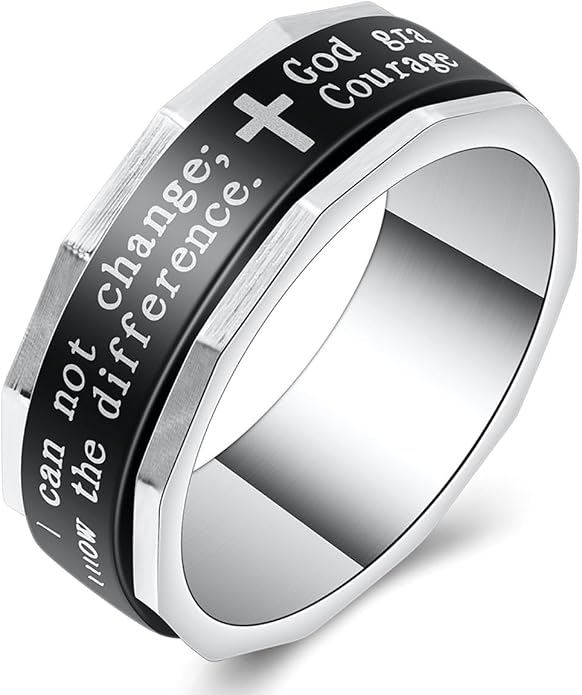 Serenity Prayer Spinner Ring - Titanium Steel Christian Faith Jewelry | Laser Engraved Courage Words, Rotatable Comfort Fit Band for Men Women