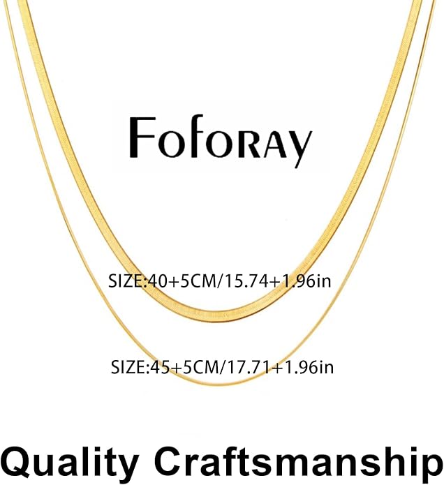 18K Gold Plated Herringbone Necklace Set for Women - Set of 2 (16"+18"),Layered Flat Snake Chain Choker-18K Gold & White Gold Tone -Tarnish Resistant Jewelry Gifts for Women/Girl