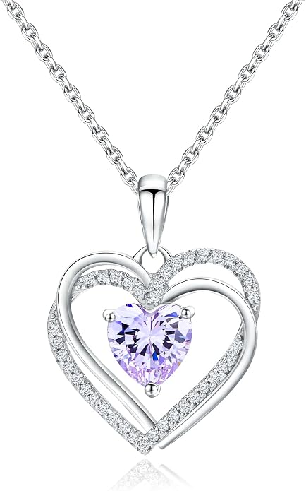 Anniversary Charm Necklace, Sterling Silver 14K Gold Plated Chain with Interlocking Heart Pendant Elegant Birthstone Necklaces for Women, Length 18"