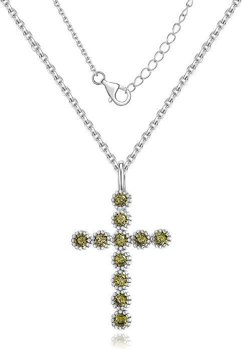 Sterling Silver Cross Necklace for Women Birthstone Religious Jewelry