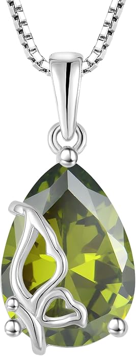 Teardrop Necklace 925 Sterling Silver Butterfly Pendant Necklace Birthstone Jewelry for Women