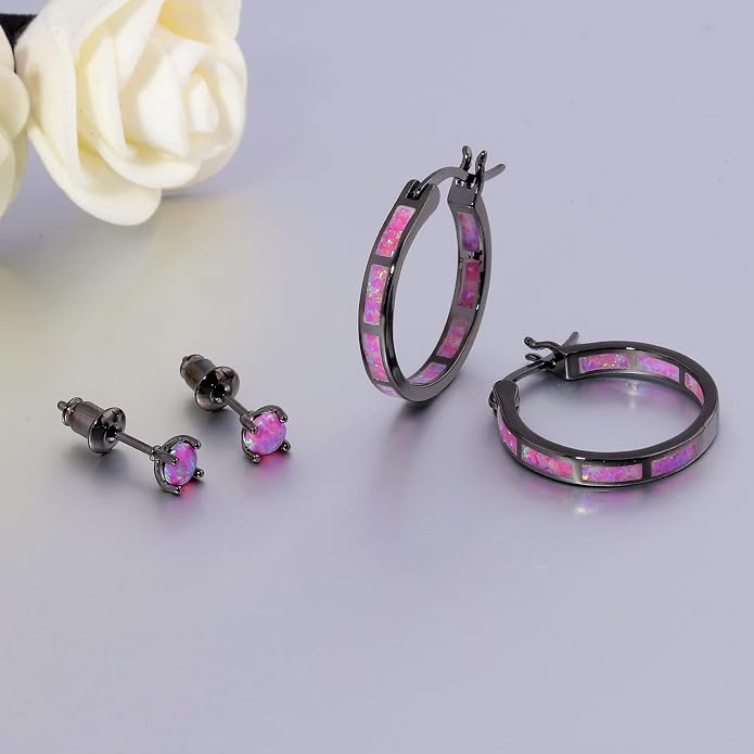 CiNily Sterling Silver/Rose Gold/Yellow Gold Plated Hoop Earrings 20mm,Multicolor Opal Small Hoop Earrings for Women Girls Hypoallergenic Jewelry for Sensitive Ears Gemstone Earrings