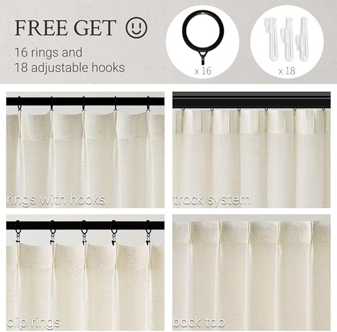Topfinel Pinch Pleated Curtains 54 Inches Long 2 Panels Set,Natural Cream Semi Sheer Cotton Blend Fabric Aesthetic Advanced Curtain Drapes for Living Room Bedroom,40x54 inch Length