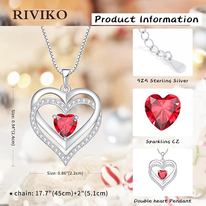 RIVIKO Infinity Heart Symbol Necklace for Women 925 Sterling Silver Love Heart Pendant Mothers Day Anniversary Birthday Christmas Jewelry Gifts for Women Mom Wife Sister Her Friends