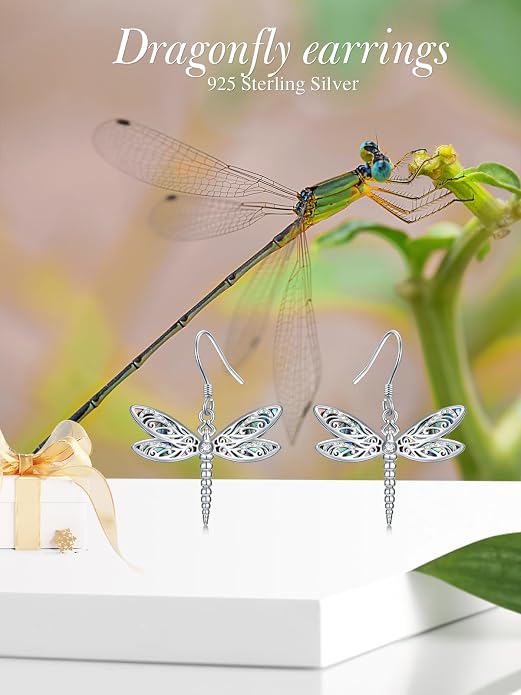 Midari Hummingbird/Butterfly/Lotus Earrings for Women 925 Sterling Silver Abalone Shell Animal Earrings Dangle for Women Abalon Moonstone Jewelry Gifts for Women Mom