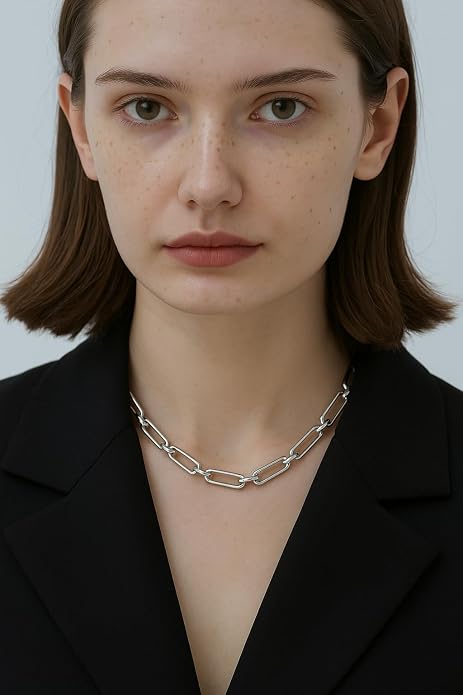 Shapes Studio 18K Gold Plated Titanium Thick Paperclip Chain Necklace, Minimalist Style, Bold Chunky Paper Clip Chain Necklace, Short Necklace, Never Tarnish