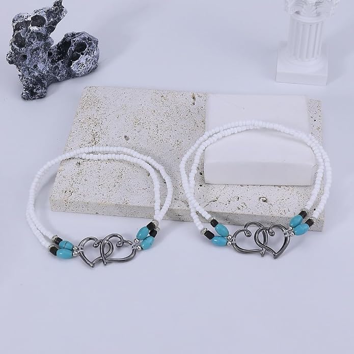 2PC Ankle Bracelets for Women Beaded Heart Ankle Bracelet Waterproof Bohemian Big Plus Size Anklets Summer Beach Accessories Boho Jewelry