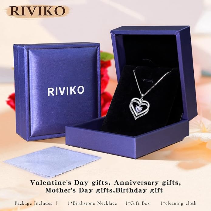 RIVIKO Infinity Heart Symbol Necklace for Women 925 Sterling Silver Love Heart Pendant Mothers Day Anniversary Birthday Christmas Jewelry Gifts for Women Mom Wife Sister Her Friends