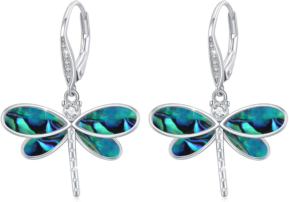 CUOKA MIRACLE Dragonfly Earrings 925 Sterling Silver Hoop Dragonfly Earrings Dangle Drop Opal Earring Dragonflies Jewelry Gifts for Women Wife