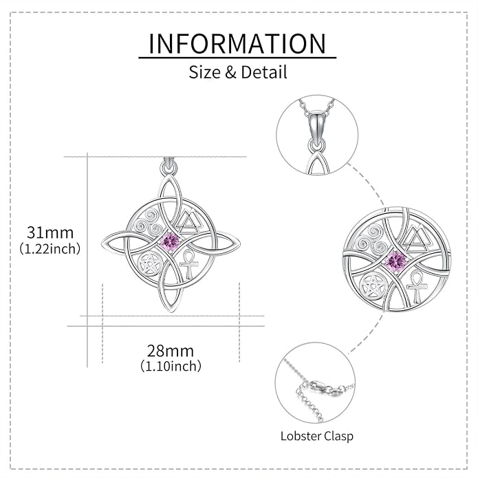 YAFEINI Sterling Silver Witches Knot Pendant Necklace - Celtic Cross Witch Jewelry Amulet Gifts for Women