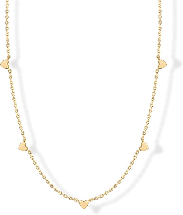 PAVOI 14K Gold Plated Dainty Chain Necklaces for Women - Station Small Motif Pendant Gold Jewelry Gifts - Valentines Day Trendy Heart, Bow, Cross Necklace for Women - Valentines Day Trendy Jewelry