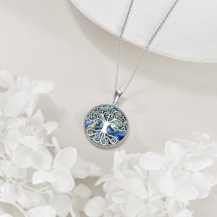 POPLYKE Tree of Life Necklace Sterling Silver Abalone Shell Tree of Life Pendant Necklace Necklaces Family Tree Jewelry for Women Gifts (Tree of Life)