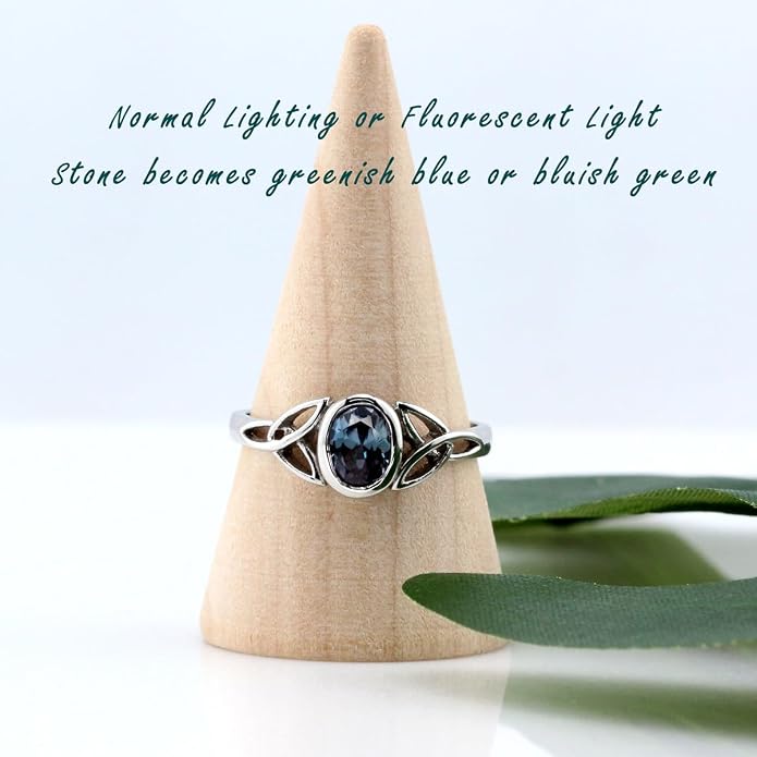 Silvershake 7x5MM Oval Shape Birthstone Gemstone White Gold Plated or 18K Yellow Gold Plated 925 Sterling Silver Triquetra Trinity Celtic Knot Solitaire Ring Jewelry for Women