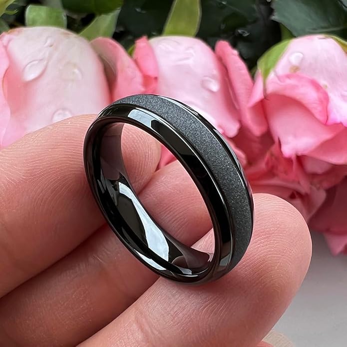 TUTISS 6mm 8mm Black/Gold/Rose Gold/White Tungsten Rings for Men Women Fashion Engagement Wedding Bands Sandblasted Finish I Love You Engraved Comfort Fit