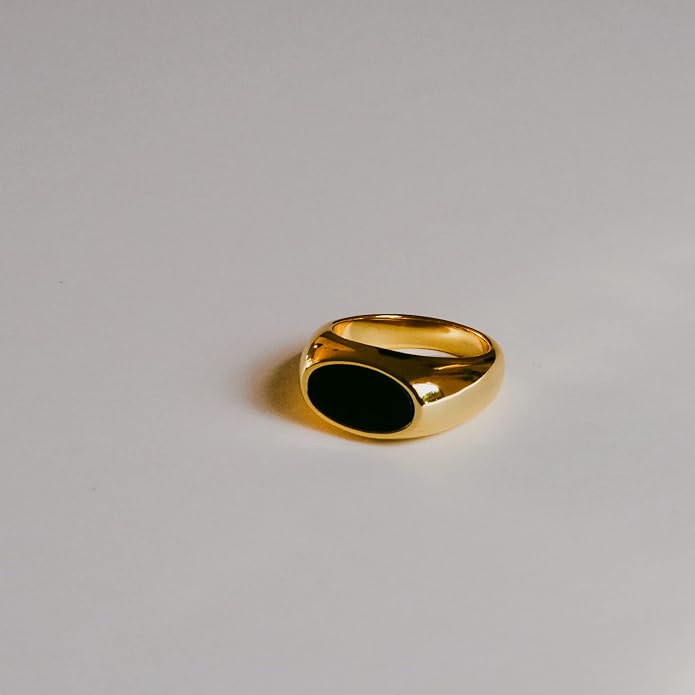 18K Gold Plated Women's Starburst Signet Ring - Minimalist Mother of Pearl Statement Piece