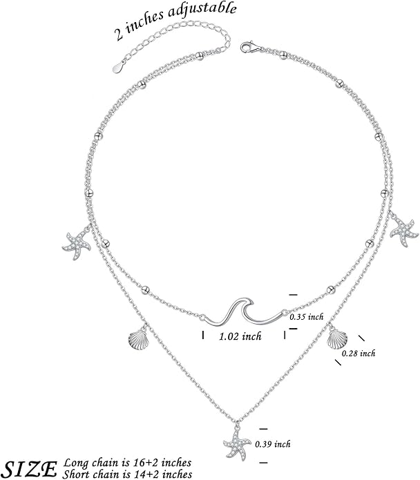 Layered Choker Necklaces for Women S925 Sterling Silver Circle/Heart/Cross/Star Multi Layered Necklace Handmade Bead Chain Adjustable Jewelry for Birthday
