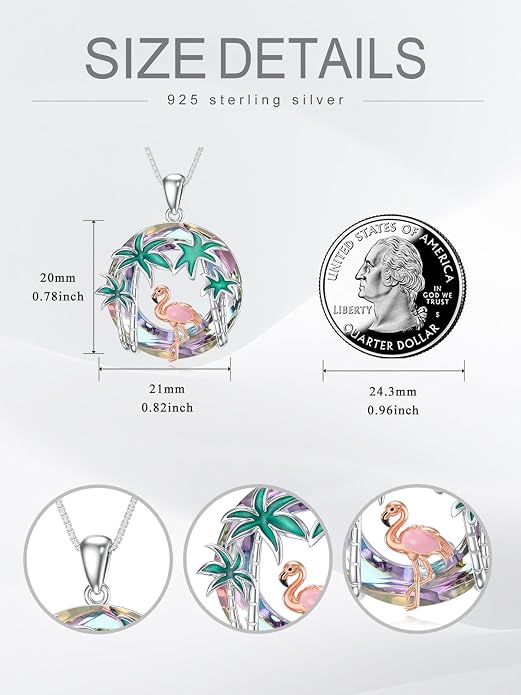 Midari Ocean Necklace 925 Sterling Silver Flamingo Mama Bear Dolphin Penguin Sea Turtle Axolotl Desert Cactus Nautical Rudder Tropical Palm Compass Wave Pendant Boho Jewelry Gifts for Women Men