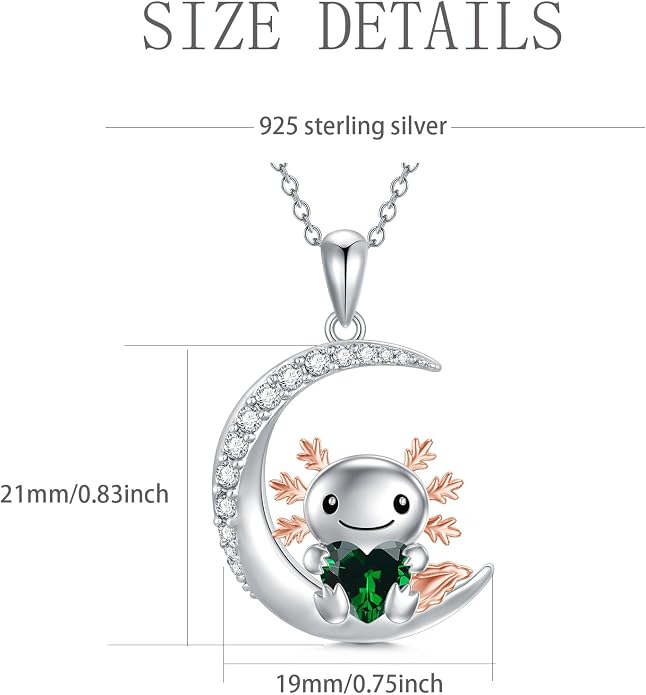 PROESS Animal Birthstone Necklace 925 Sterling Silver Otter/Axolotl/Hippo/Elephant/Dachshund/Monkey/Red Panda Pendant Necklace Animal Birthstone Jewelry Gifts for Women