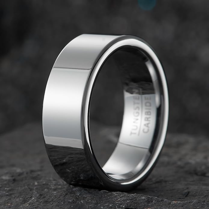 Classic Flat Band - 8mm Wide High-Polish Tungsten Wedding Ring for Men & Women