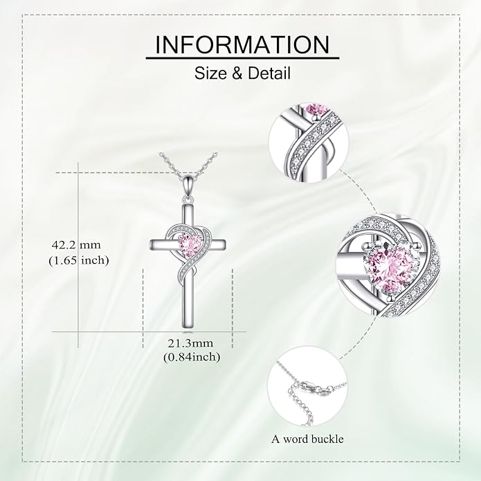 Cross Necklace for Women 925 Sterling Silver Infinity Love Heart Birthstone Pendant Necklace Cross Birthday Jewelry Gifts for Her