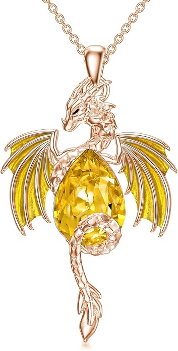Dragon Necklace for Men Sterling Silver Birthstone Wyvern Necklace Embllished with Teardrop Shaped Crystal Jewelry for Women
